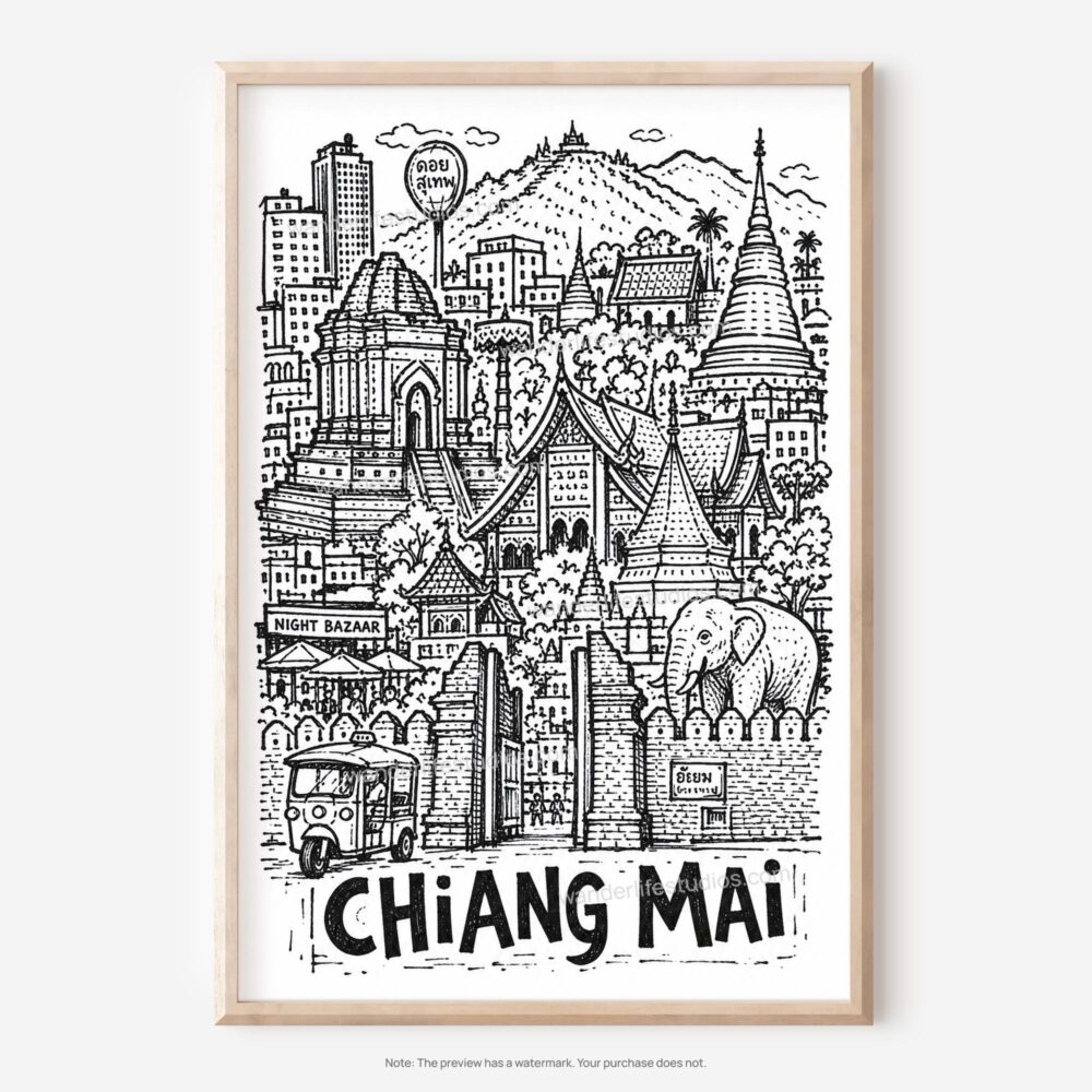 01 - Chiang Mai City Art - Pencil Style Art - Digital Download - Main.jpg 01 - Chiang Mai City Art - Pencil Style Art - Digital Download - Main.jpg