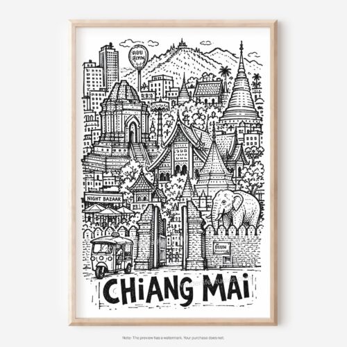 01 - Chiang Mai City Art - Pencil Style Art - Digital Download - Main.jpg