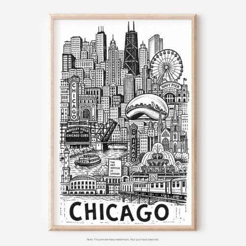 01 - Chicago City Art - Pencil Style Art - Digital Download - Main.jpg