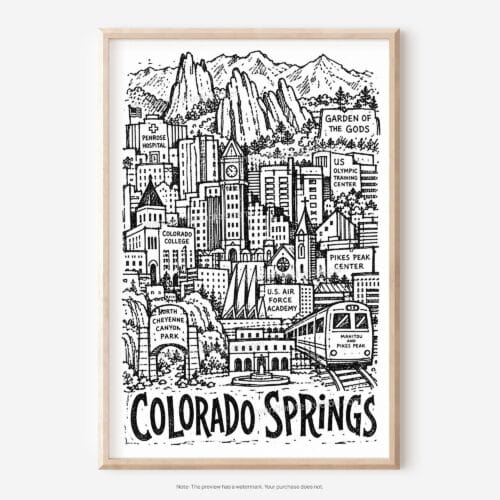 01 - Colorado Springs City Art - Pencil Style Art - Digital Download - Main.jpg