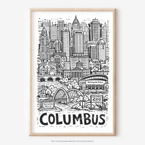 01 - Columbus City Art - Pencil Style Art - Digital Download - Main.jpg