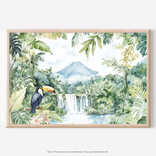 01 - Costa Rica Arenal Volcano Watercolor - Horizontal Art - Digital Download - Main.jpg