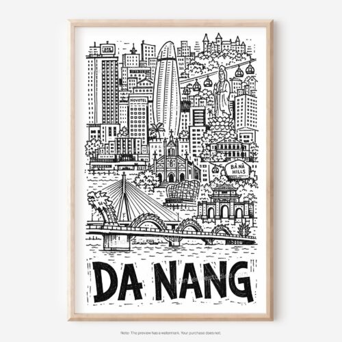 01 - Da Nang City Art - Pencil Style Art - Digital Download - Main.jpg