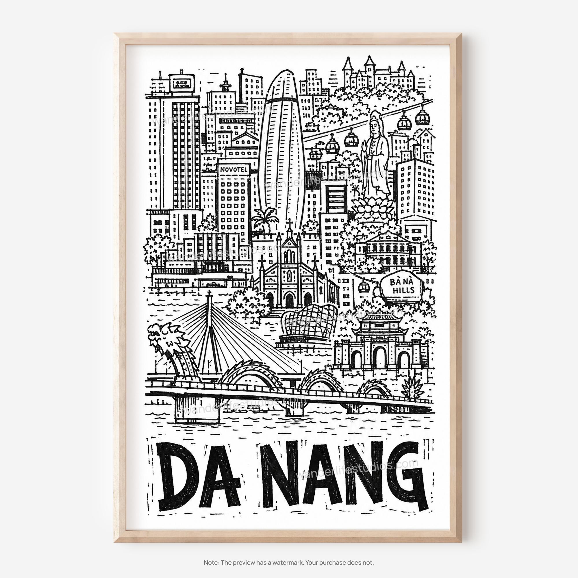 Da Nang Pencil-Style Printable Wall Art | Ba Na Hills Cable Cars and Cathedral Digital Download 4 Da Nang Pencil-Style Printable Wall Art | Ba Na Hills Cable Cars and Cathedral Digital Download