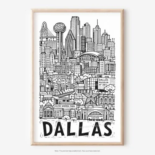 01 - Dallas City Art - Pencil Style Art - Digital Download - Main.jpg