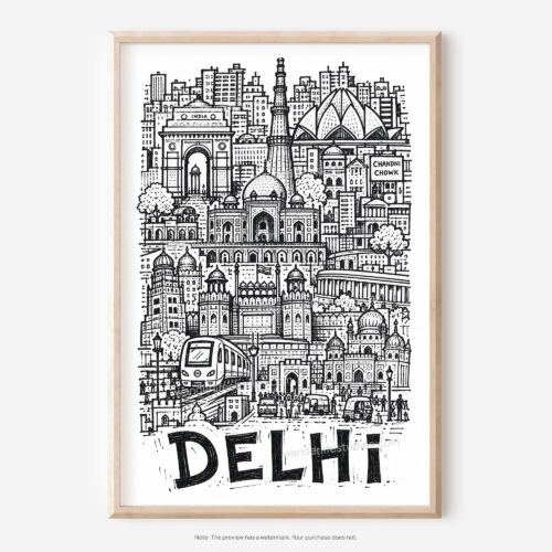 01 - Delhi City Art - Pencil Style Art - Digital Download - Main.jpg
