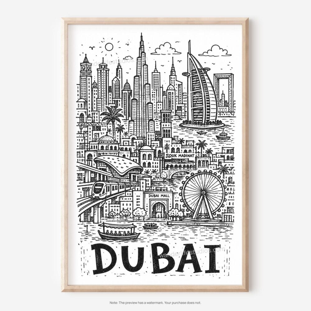 01 - Dubai City Art - Pencil Style Art - Digital Download - Main.jpg