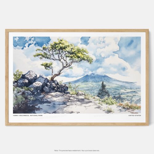 01 - Framed Hawaii Volcanoes National Park Watercolor - Horizontal-36x24 Art Print - Main.jpg