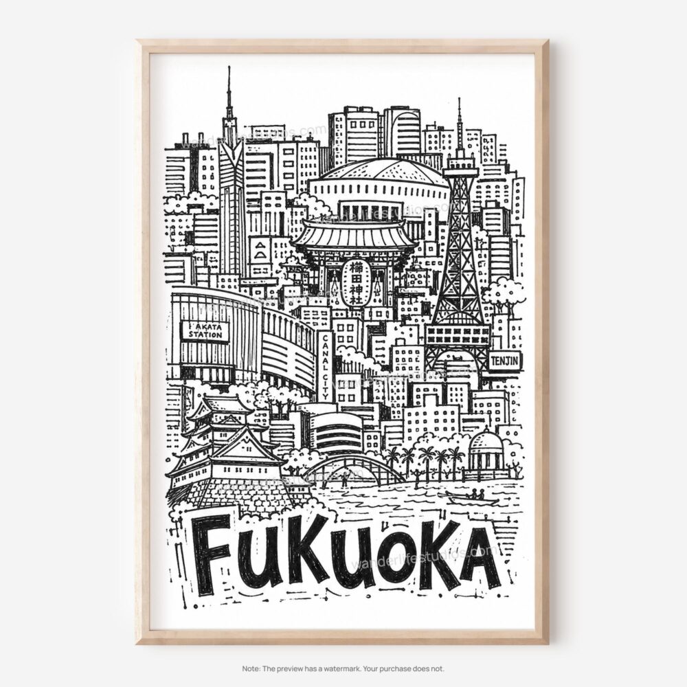 01 - Fukuoka City Art - Pencil Style Art - Digital Download - Main.jpg