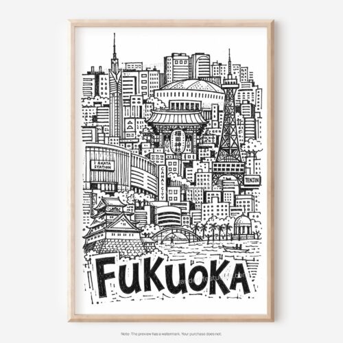 01 - Fukuoka City Art - Pencil Style Art - Digital Download - Main.jpg