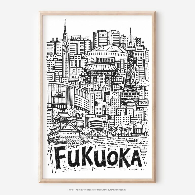 01 - Fukuoka City Art - Pencil Style Art - Digital Download - Main.jpg