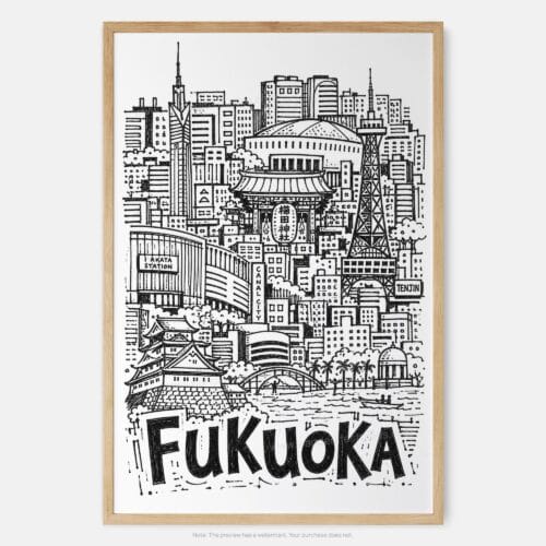 01 - Fukuoka City Art - Pencil Style Art Print - Main - Vertical.jpg