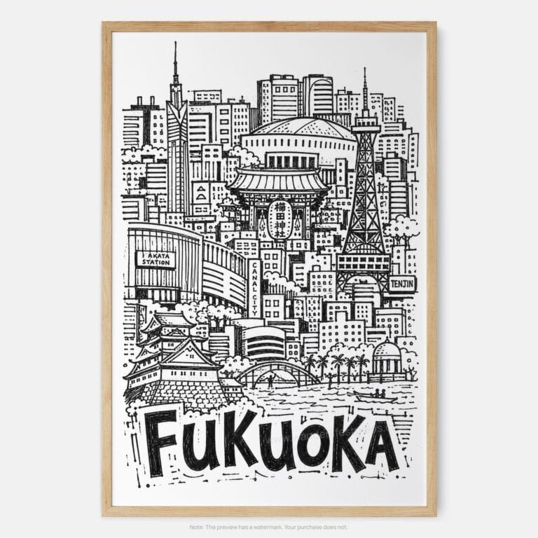 01 - Fukuoka City Art - Pencil Style Art Print - Main - Vertical.jpg