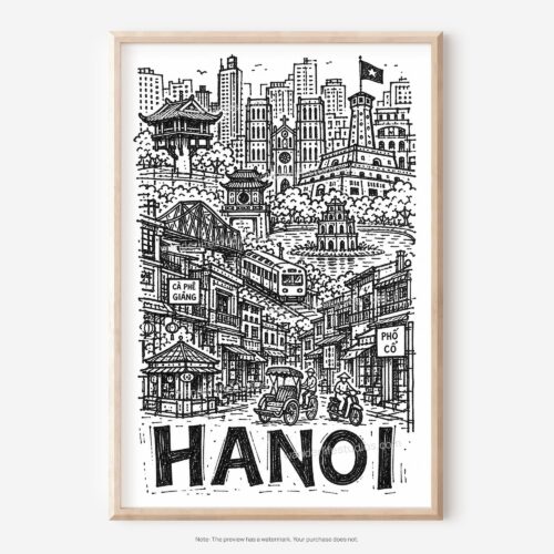 01 - Hanoi City Art - Pencil Style Art - Digital Download - Main.jpg