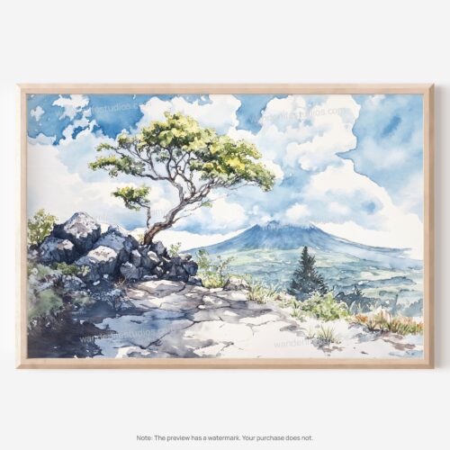 01 - Hawaii Volcanoes National Park Watercolor - Horizontal Art - Digital Download - Main.jpg