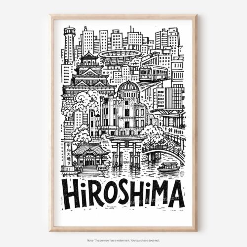 01 - Hiroshima City Art - Pencil Style Art - Digital Download - Main.jpg