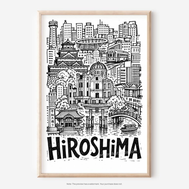 01 - Hiroshima City Art - Pencil Style Art - Digital Download - Main.jpg