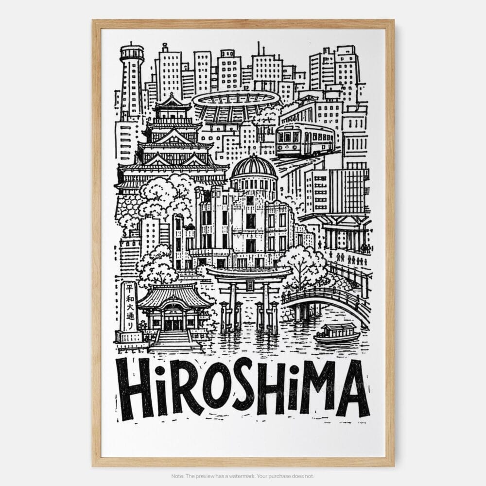 01 - Hiroshima City Art - Pencil Style Art Print - Main - Vertical.jpg