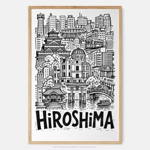 01 - Hiroshima City Art - Pencil Style Art Print - Main - Vertical.jpg
