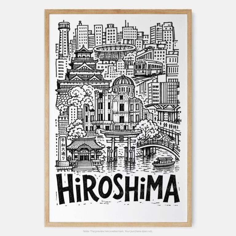 01 - Hiroshima City Art - Pencil Style Art Print - Main - Vertical.jpg