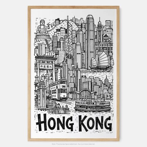 01 - Hong Kong City Art - Pencil Style Art Print - Main - Vertical.jpg