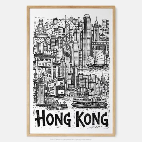 01 - Hong Kong City Art - Pencil Style Art Print - Main - Vertical.jpg