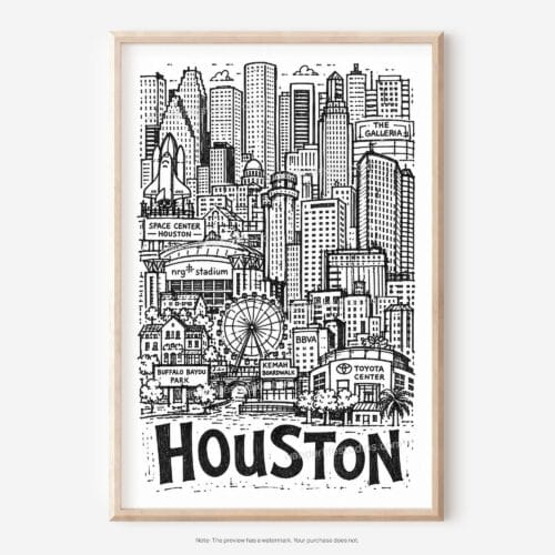 01 - Houston City Art - Pencil Style Art - Digital Download - Main.jpg