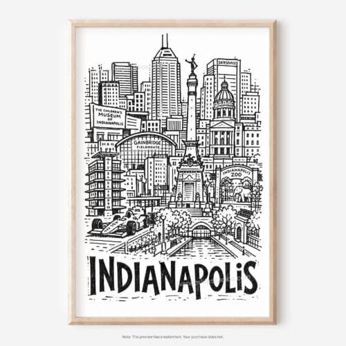 01 - Indianapolis City Art - Pencil Style Art - Digital Download - Main.jpg