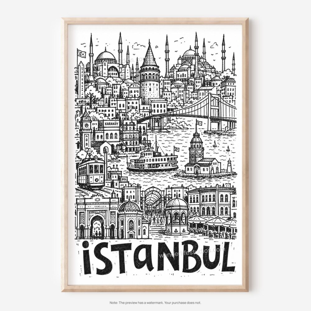 01 - Istanbul City Art - Pencil Style Art - Digital Download - Main.jpg