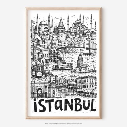 01 - Istanbul City Art - Pencil Style Art - Digital Download - Main.jpg