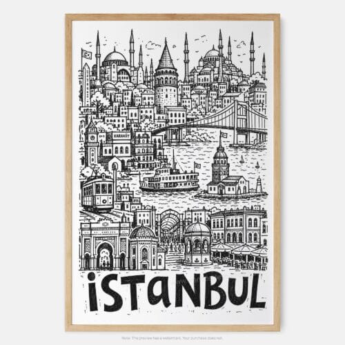 01 - Istanbul City Art - Pencil Style Art Print - Main - Vertical.jpg