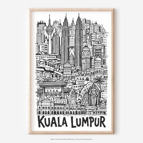 01 - Kuala Lumpur City Art - Pencil Style Art - Digital Download - Main.jpg