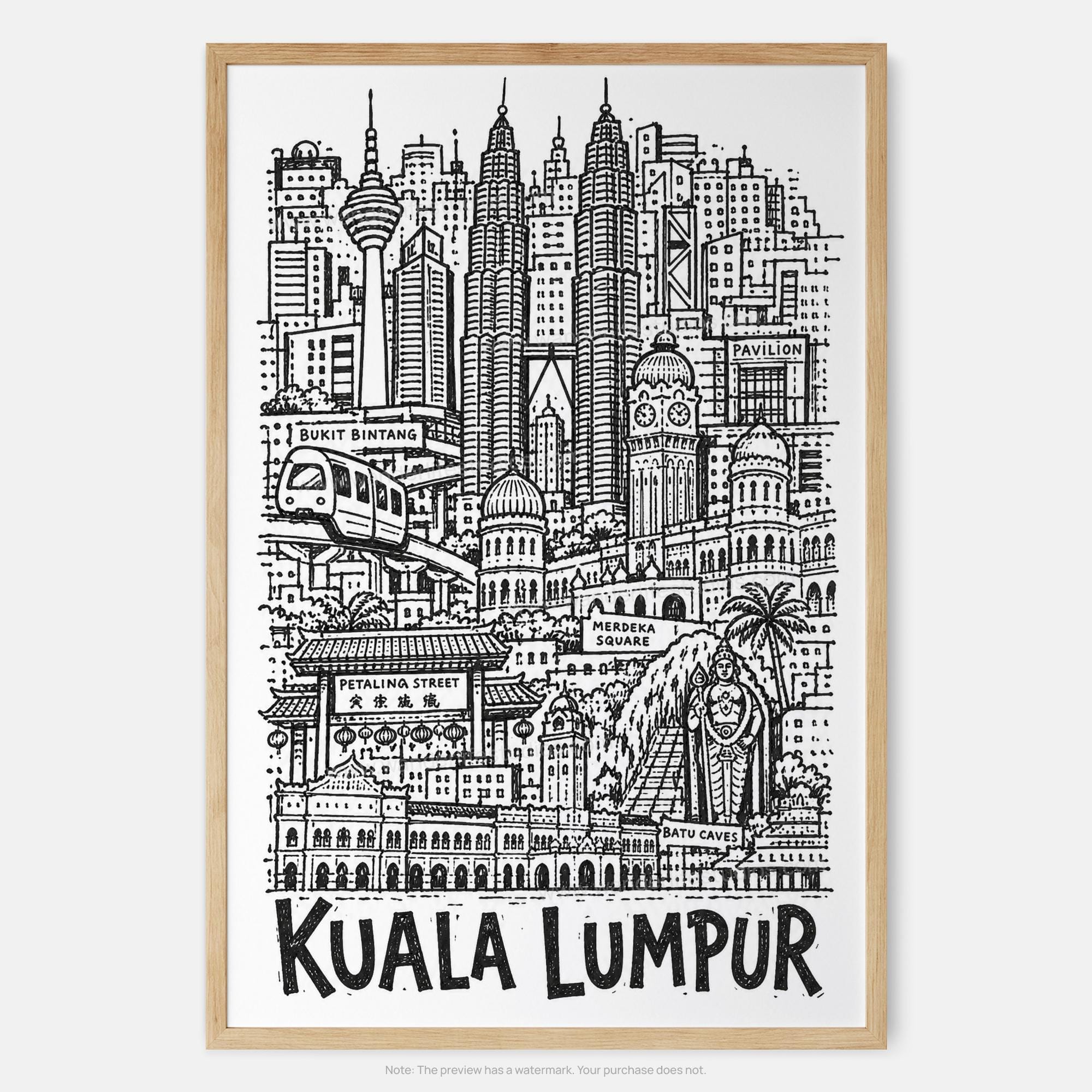 Kuala Lumpur Pencil-Style Art Print | Merdeka Square and KL Tower | Malaysia Wall Decor 3 Kuala Lumpur Pencil-Style Art Print | Merdeka Square and KL Tower | Malaysia Wall Decor