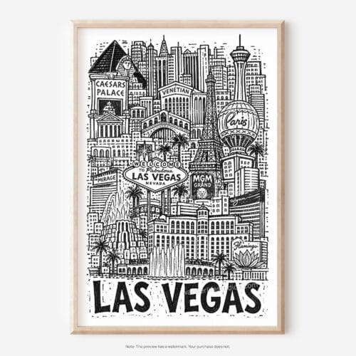 01 - Las Vegas City Art - Pencil Style Art - Digital Download - Main.jpg