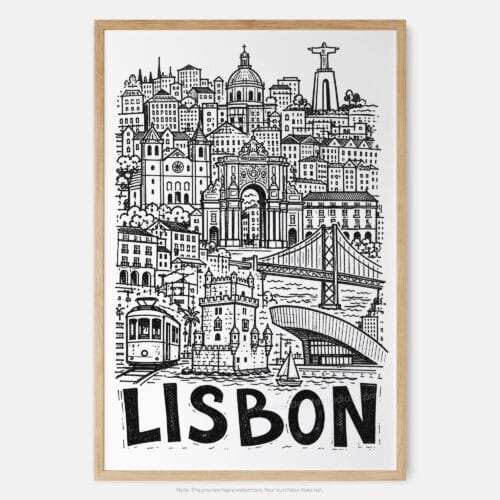 01 - Lisbon City Art - Pencil Style Art Print - Main - Vertical.jpg