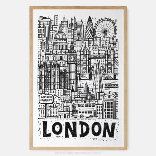 01 - London City Art - Pencil Style Art Print - Main - Vertical.jpg