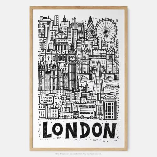 01 - London City Art - Pencil Style Art Print - Main - Vertical.jpg