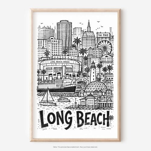 01 - Long Beach City Art - Pencil Style Art - Digital Download - Main.jpg