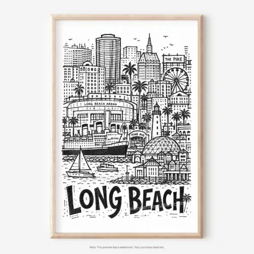01 - Long Beach City Art - Pencil Style Art - Digital Download - Main.jpg
