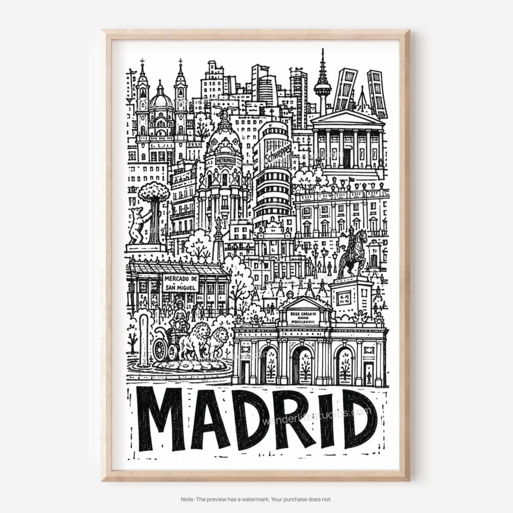 01 - Madrid City Art - Pencil Style Art - Digital Download - Main.jpg