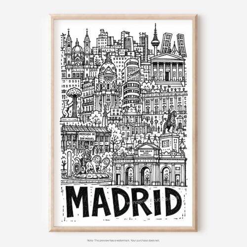 01 - Madrid City Art - Pencil Style Art - Digital Download - Main.jpg