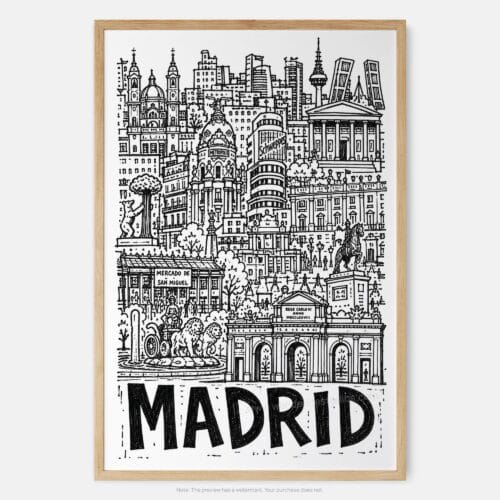 01 - Madrid City Art - Pencil Style Art Print - Main - Vertical.jpg