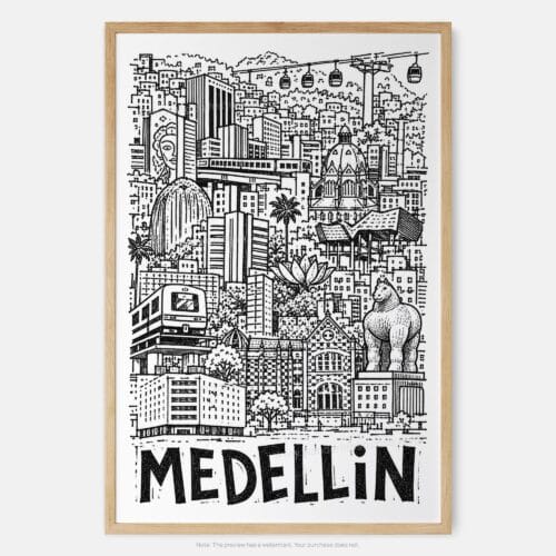01 - Medellin City Art - Pencil Style Art Print - Main - Vertical.jpg