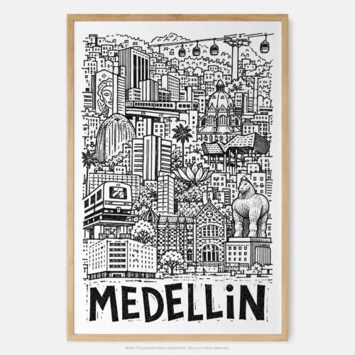 01 - Medellin City Art - Pencil Style Art Print - Main - Vertical.jpg