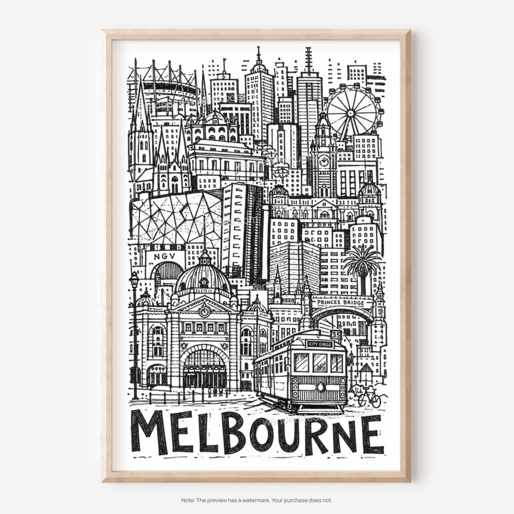 01 - Melbourne City Art - Pencil Style Art - Digital Download - Main.jpg