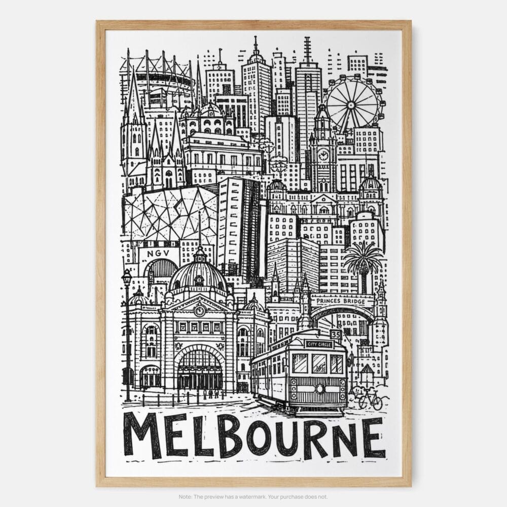 01 - Melbourne City Art - Pencil Style Art Print - Main - Vertical.jpg