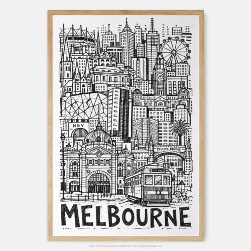 01 - Melbourne City Art - Pencil Style Art Print - Main - Vertical.jpg