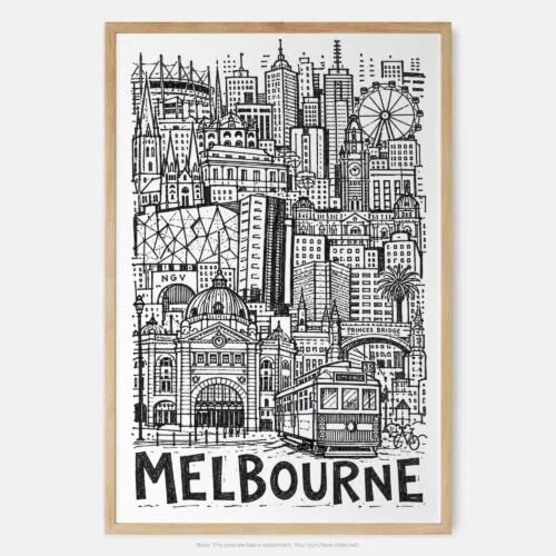 01 - Melbourne City Art - Pencil Style Art Print - Main - Vertical.jpg