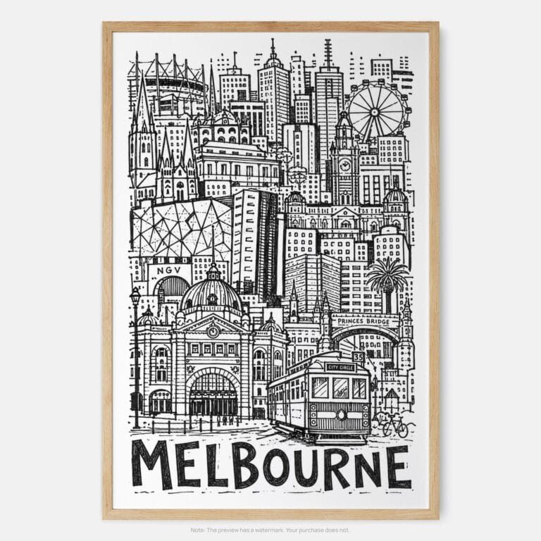01 - Melbourne City Art - Pencil Style Art Print - Main - Vertical.jpg