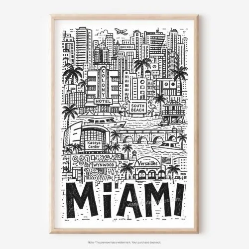 01 - Miami City Art - Pencil Style Art - Digital Download - Main.jpg